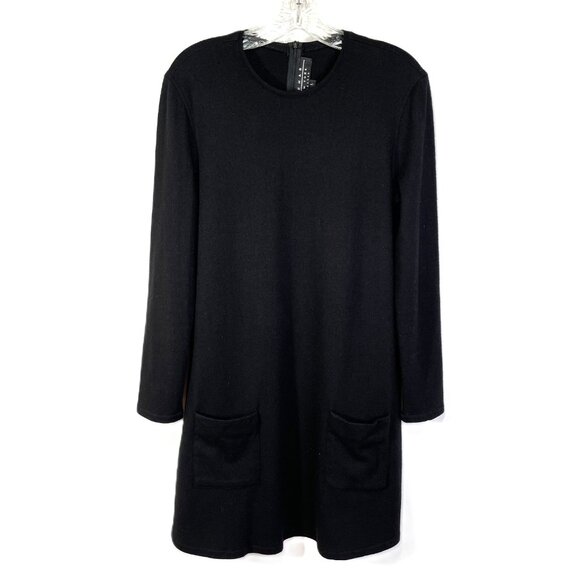Behar New York Wool Sweater Dress Black A Line Mini Long Sleeves Size L - Picture 6 of 15